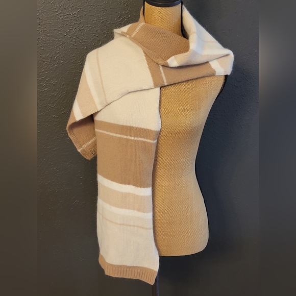 Lauren Ralph Lauren Ivory/Tan Striped Lambswool Scarf - Picture 1 of 7